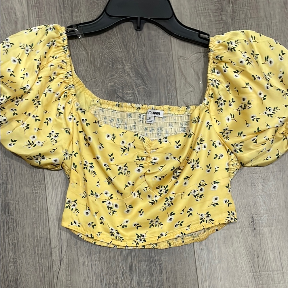 Yellow Floral Puff Sleeve Top